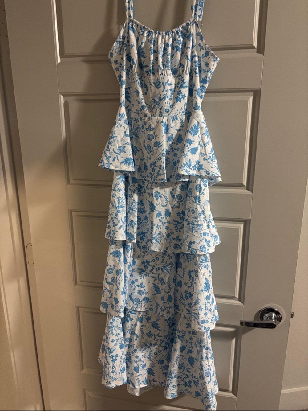 Blue & White Floral Tiered Maxi Dress